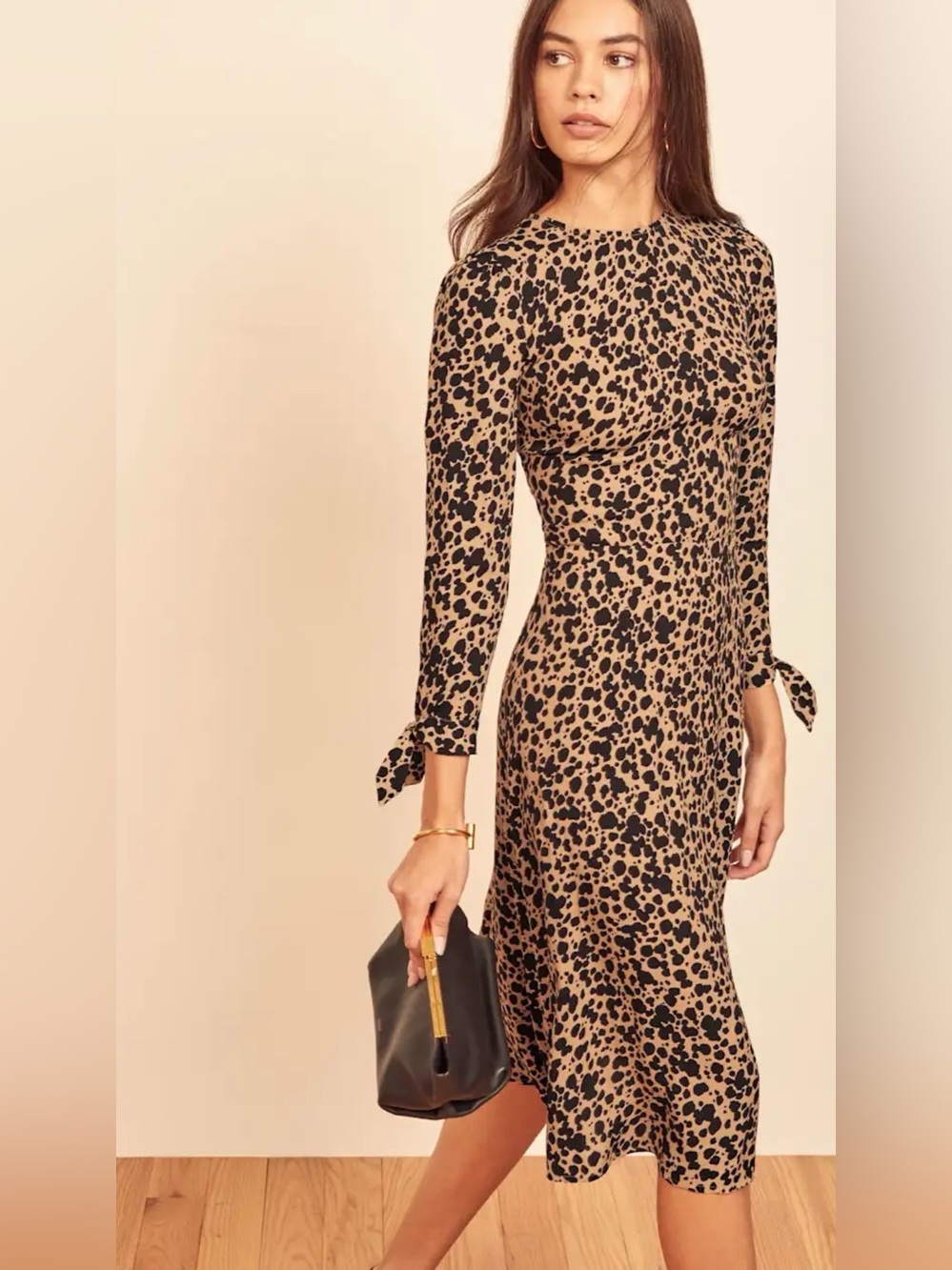 Reformation Port Dress Animal Print Midi Dress, US2
